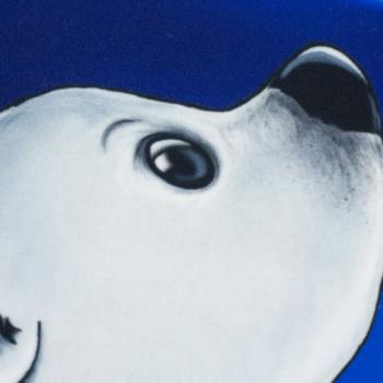 Preview: Samt Chenille Kissenpanel mit vier Eisbären im Nordlicht, Nachtblau